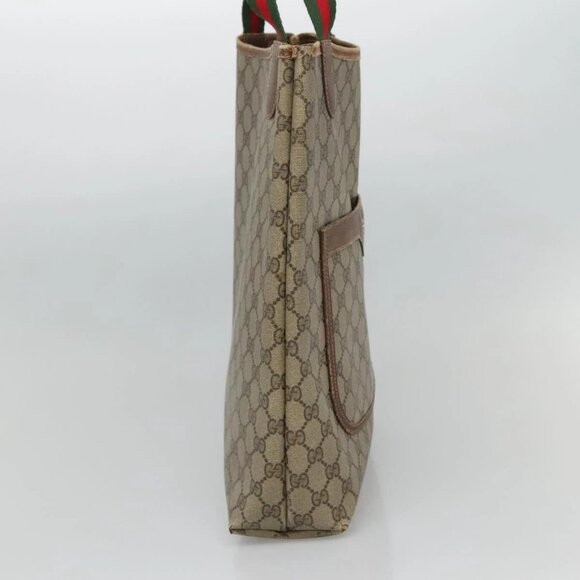 GUCCI GG Supreme Web Sherry Line Tote Bag PVC Beige 40 02 003 Auth 131395 - Picture 3 of 15